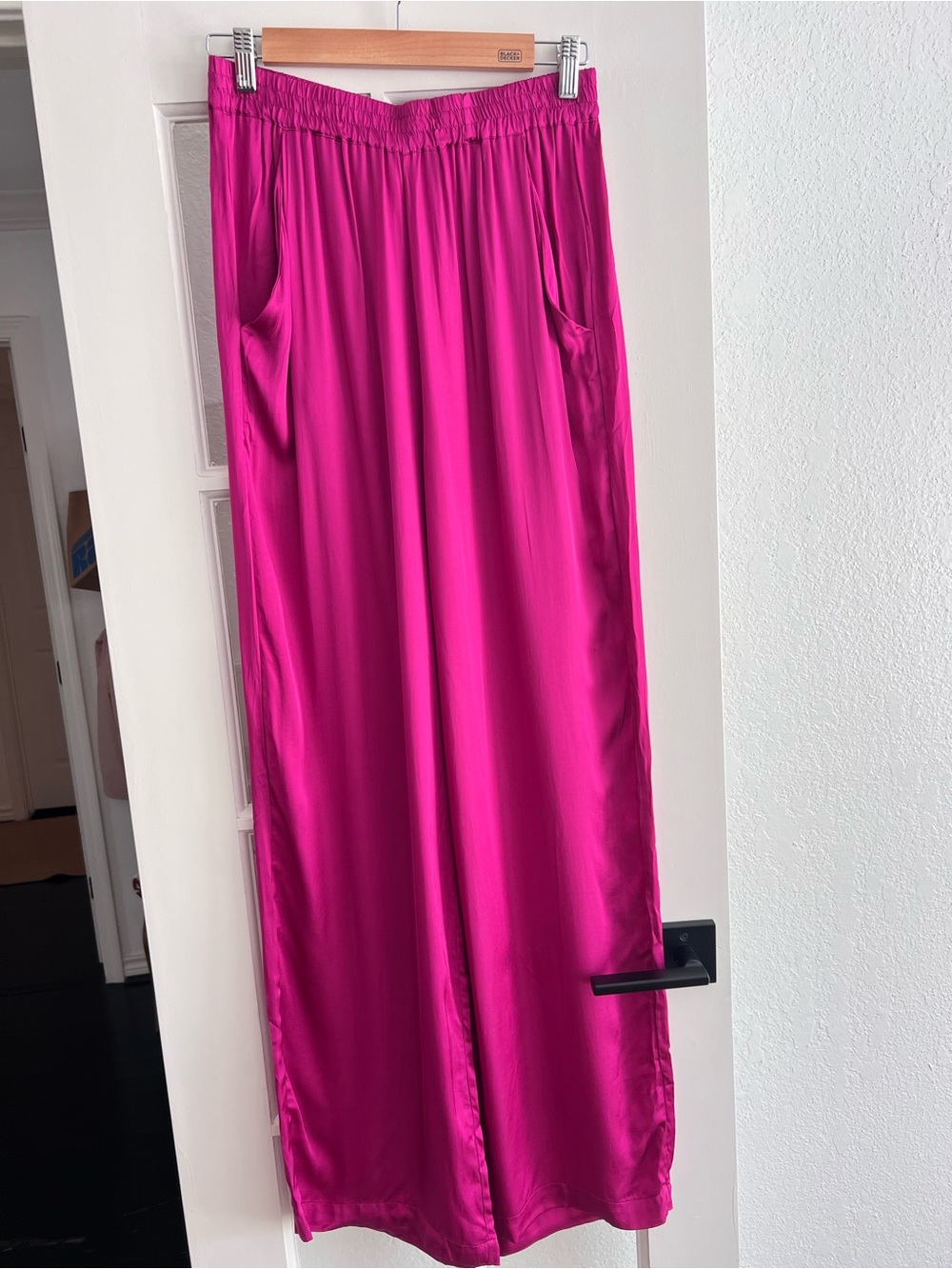 Olivaceous Satin Pants in Fuchsia